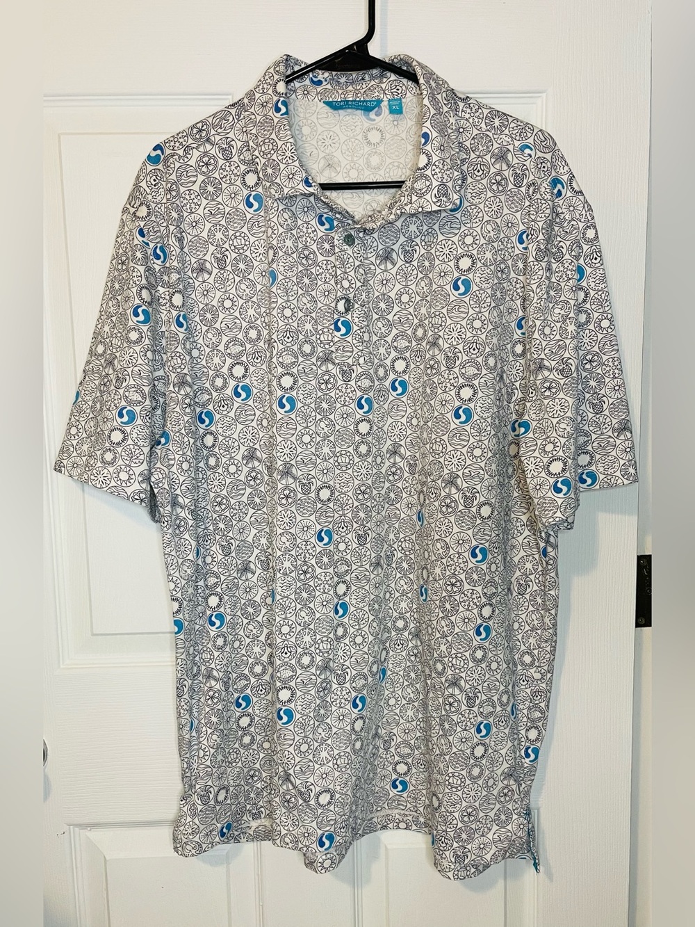💃 TORI RICHARD Men’s Hawaiian Polo Beach Wave Motifs Breathable Resort Wear XL